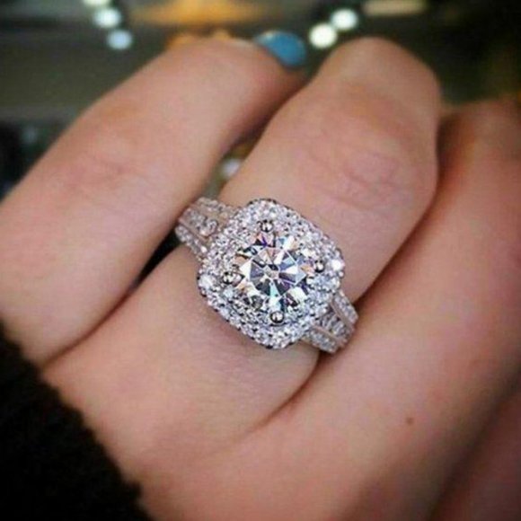 NEW 925 Sterling Silver Diamond Double Halo Ring - Picture 5 of 5